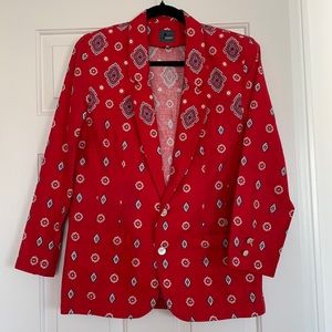 Liz Wear 90’s Red Western Print Blazer Rare Jacket 100% Cotton✨